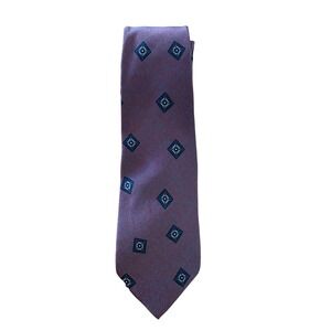 Pierre Balmain Silk Tie Burgundy Blue Diamond Pattern Italy Italian Office